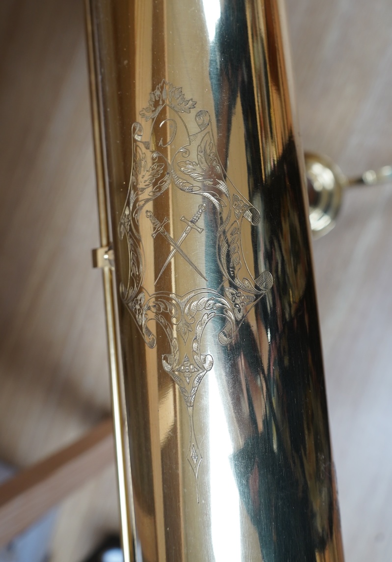 A late 20th century reproduction brass reflecting telescope on stand by Culpeper Instruments, 45cm long. Condition - fair to good, missing primary lens filter, etc., lens slightly fogged.